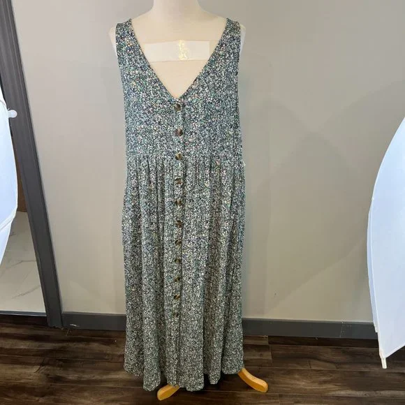 AMERICAN EAGLE Blue Floral Button Down Maxi Sleeveless Dress (L) - Picture 6 of 15